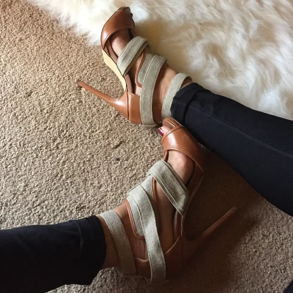 SHOEMINT Brown Strappy Heels